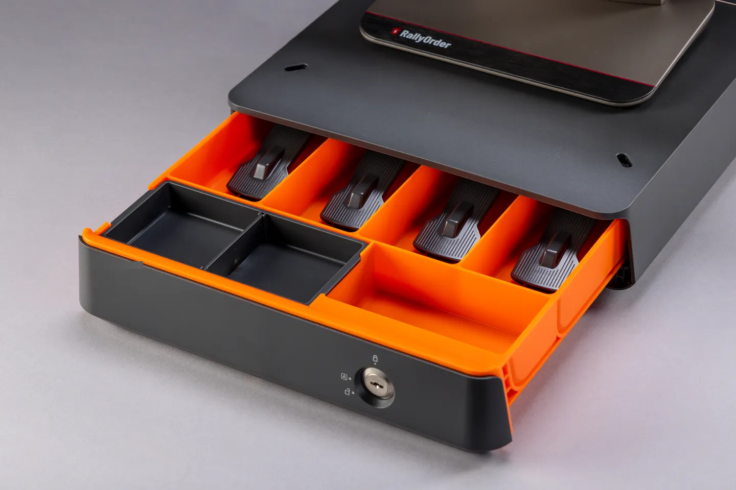 The connected cash drawer opens for authorized cash workflows.